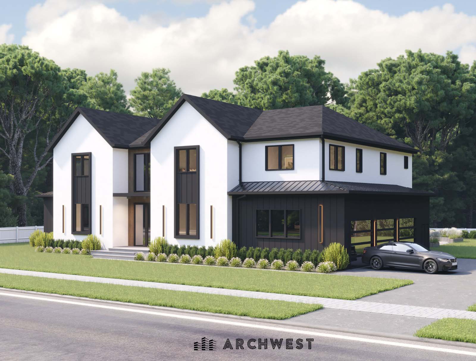 21. 3D Render of  Modern two-story house, Seattle, Washington